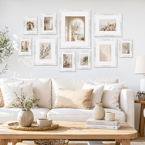 Image of 4x6 Picture Frame Set of 6 with Shatter-Resistant HD Plexiglass - Use as 3.5x5 Frame with Mat or Display 4x6 Photo Without Mat - Thin Border Picture Frames for Tabletop Display
