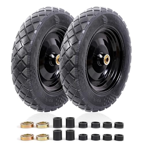 MZREXN 4.80/4.00-8' Flat Free Tire and Wheel 15' Solid Wheelbarrow Tires, 3.00-4.00/4.80-8' with 5/8' & 3/4' Bearings, 3' Centered Hub for Hand Truck Garden Trailers Utility Cart Yard Wagon 2PCS Black