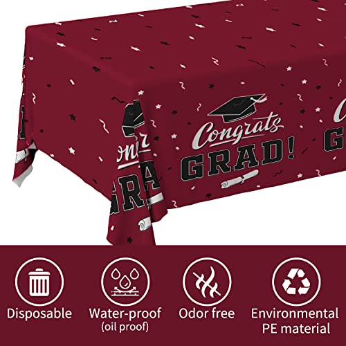 Gatherfun Graduation Tablecloths Graduation Party 2023 Table Decorations Waterproof Plastic Rectangular Disposable Table Cover For Congrats Grad Party Supplies 3Pcs 54X108 Inch, Maroon #TOP1