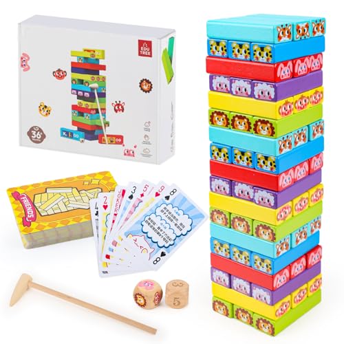 JWTRSVTY Animaux Bloc en Bois Empilement, Jeu éducatif en Bois Enfants Montessori, Jouet Tour de Blocs Empilables Colorés, Animaux Jouet éducatif Tour, pour Garçons Filles Jeux de Puzzle