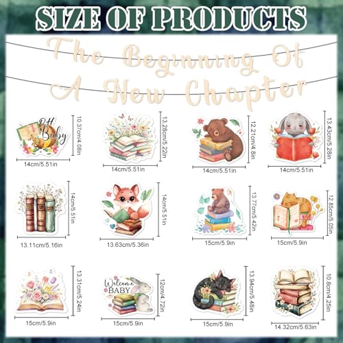 Image of a New Chapter Begins Baby Shower Decorations, 14PCS Storybook Book Themed Banners with Hanging Swirls Party Decorations, A New Chapter Begins Bridal Shower Honeycomb Centerpiece Decor