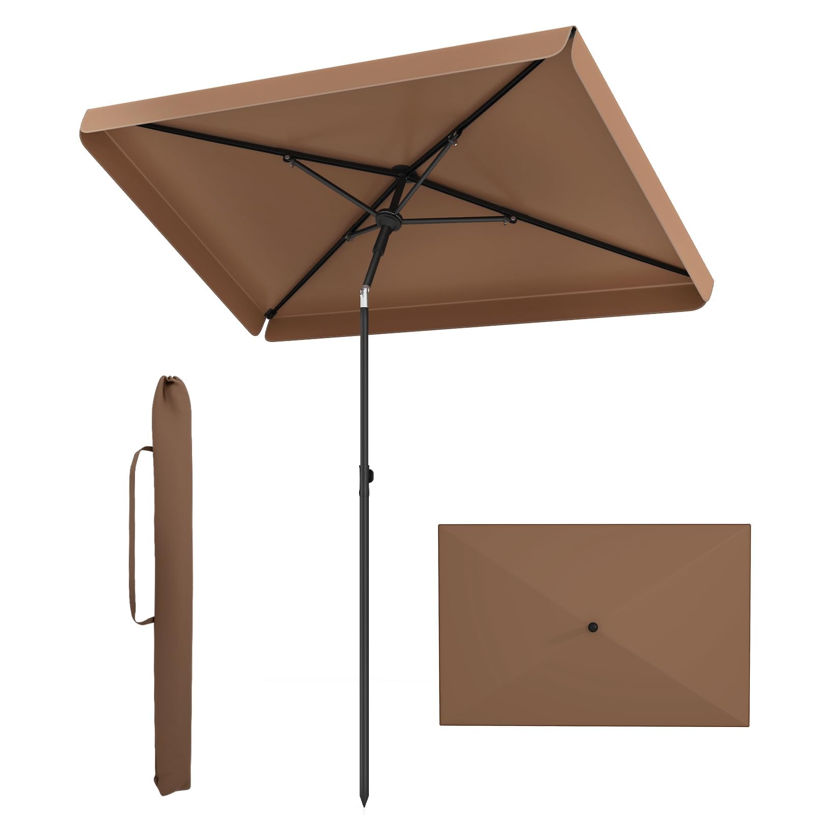 FANTASK Parasol de balcon, 210 x 130 cm, rectangulaire, avec sac de transport, pliable des deux côtés à 30 °, parasol de balcon, de terrasse, pour balcon, jardin, terrasse