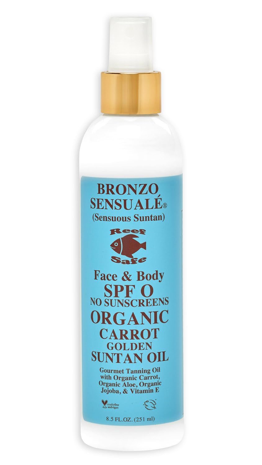 SPF-0 Tanning Oil – 100% Reef-Safe Carrot Oil, Zero Sunscreen, Deep Golden Tan + Luxe Massage & Bath Oil, by Bronzo Sensuale 8.5 oz