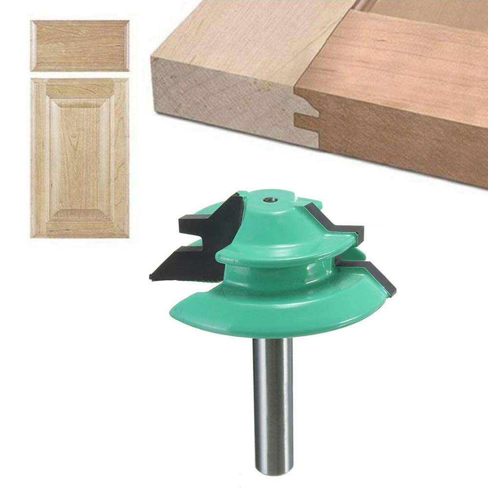 1/4 Inch Shank 45 Degree Lock Miter Router Bit, 1-1/2 Inch Cutting Diameter, Green Carbide Wood Router Bits Woodworking Cutter Tool