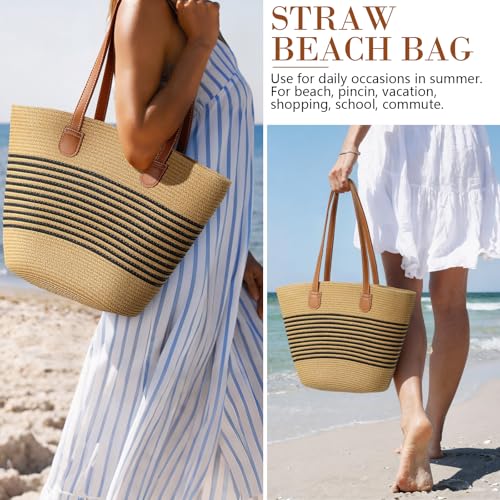 Image of Trifabricy Beach Bags for Women, Summer Beach Tote Straw Purse Shoulder Handbags Large Straw Beach Bag for Summer Travel