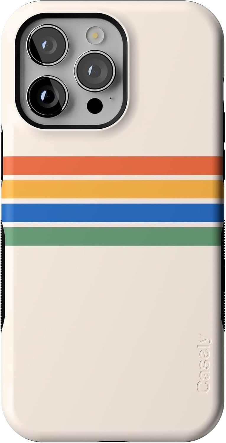 Casely iPhone 14 Pro Max Case | Totally Groovy | Rainbow Stripes Color Block | Bold Protective Design | Compatible with MagSafe