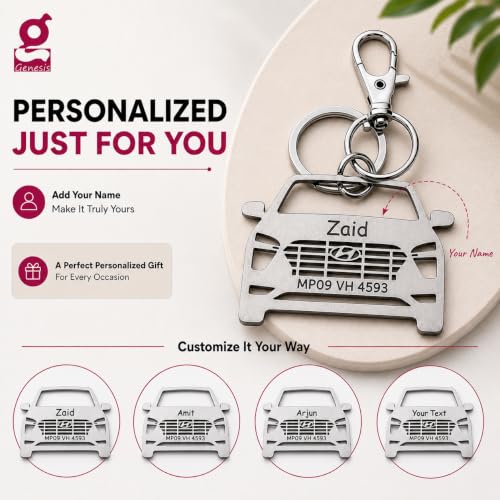 Image of Personalized Stainless Steel Key Chain /Key Ring | Durable, Compatible with All Models | Customized Car Number Plate | Ideal Gift for Him (Silver)