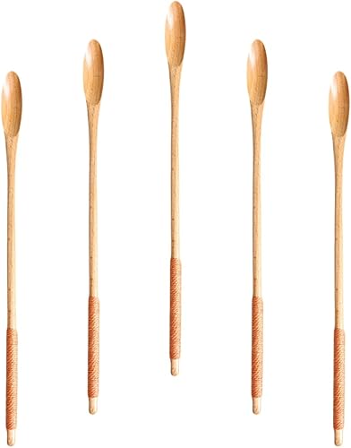 Miniatura 5 de 10 cucharas de miel largas naturales para cocinar cucharas para servir revolver, prensa de cocina antiadherente, utensilios de soda, té, café,