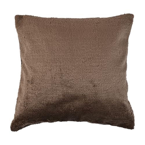 Image of Premium Faux Rabbit Fur Cushion Cover 16X16 Inch - Set of 2 | Soft Plush Decorative Square Throw Pillow Covers with Velvet Back, Washable Cushion Covers for Sofa, Couch & Bed - [Brown]