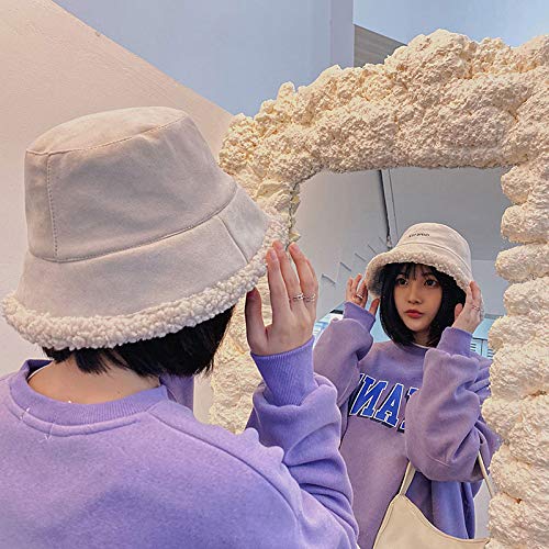 ZSGG Chapéu de Pelúcia de Inverno Chapéu de Pescador para Mulheres Chapéu Cor Sólida
