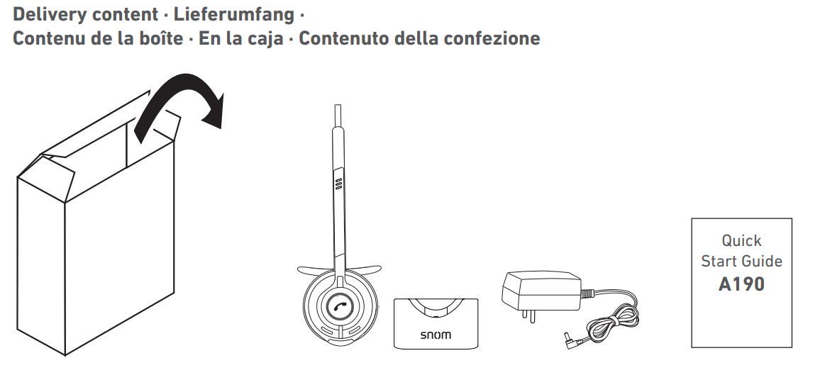 SNOM A190 DECT Cuffia (multicell, HD audio, la riduzione del rumore, stand-alone e modalità accoppiato, Handover & roaming in configurazione multi cella); Nero; 00004444