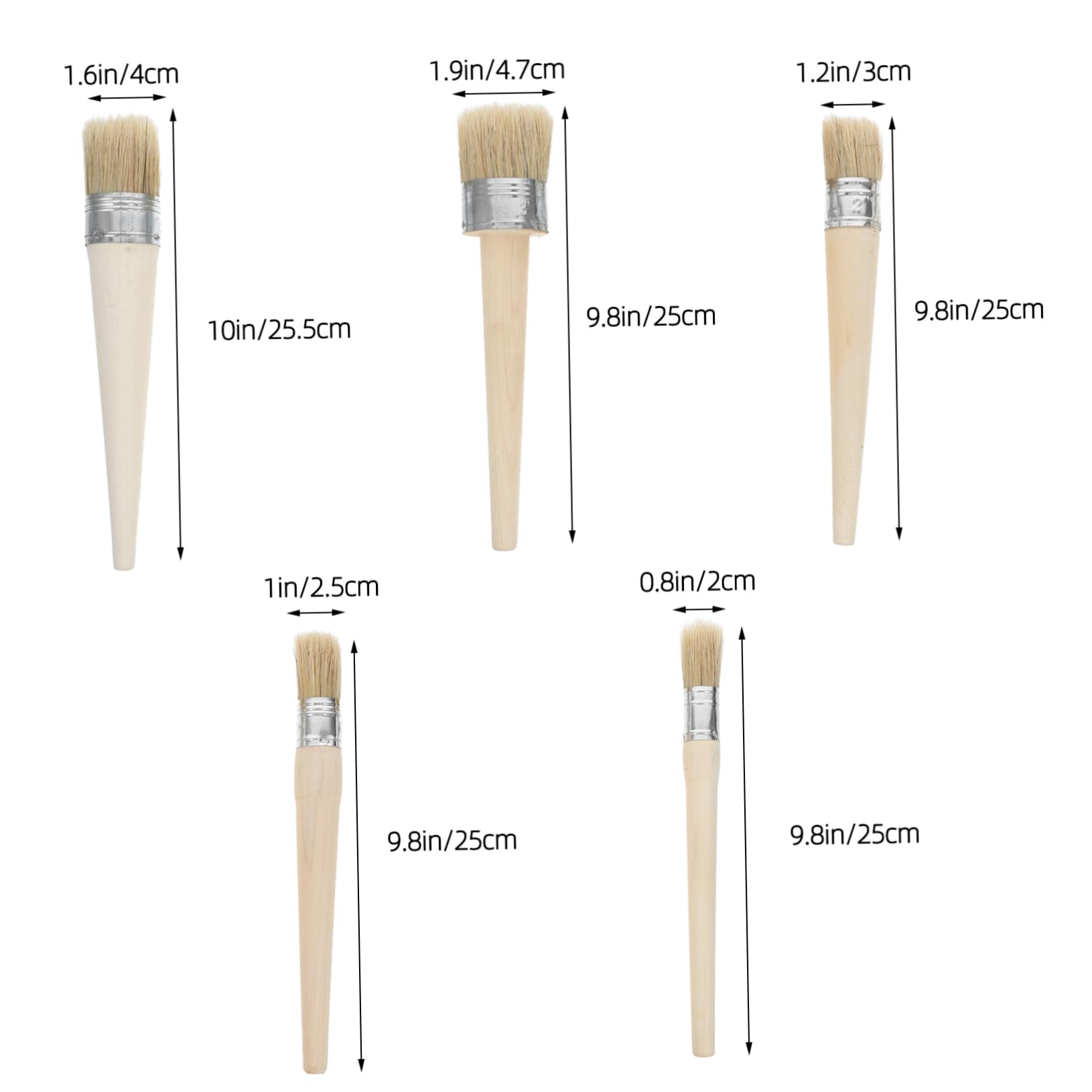 Lurrose 5 Pinceaux Ronds en Bois, Brosse à Cire pour Meubles et Colle, Poils Naturels, Manche Long, Prise Confortable pour Rénovation et Projets
