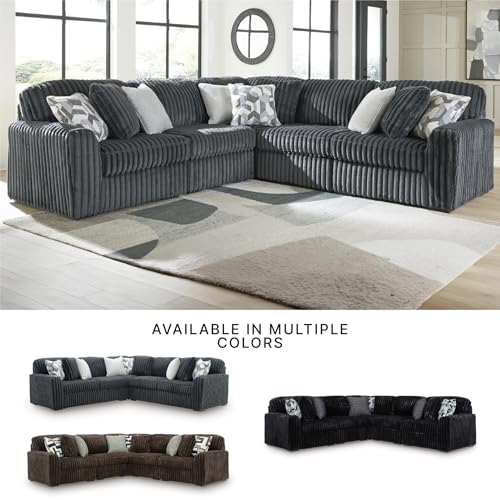 Image of Signature Design by Ashley Midnight-Madness 3-Piece Sectional Sofa, Gray | Jumbo corduroy 100% polyester upholstery, L-shaped living room seating, 121 in wide, 9 accent pillows, Platform foundation