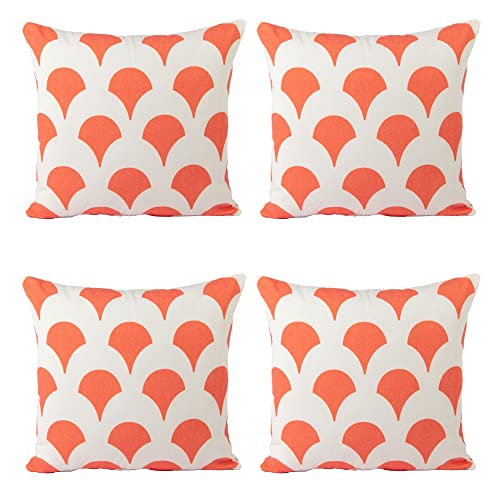 CUSHY HOME 4 Pack Matching Cushion Covers Geometric Luxury Pillowcases for Livingroom Sofa Bedroom with Invisible Zipper 45cm x 45cm 18x18 inches Orange