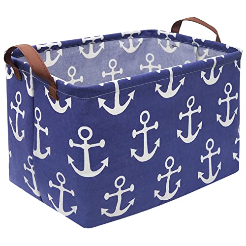 Image of Sanjiaofen Rectangular Kids Storage Bins,Boys Baskets,Collapsible Anchor Organizer Bin with Handles for Nautical Nursery Decor,Clothes Storage,Book Basket,Gift Basket.( Anchor)