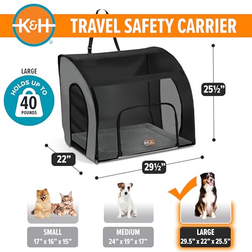 K&H Pet Products Enclosed Large Dog Car Seat, Travel Safety Carrier, Dog Travel Car Seat, Soft-Sided Covered Pet Carrier, Washable Pad, Multiple Entrances, Mesh Windows - Large 29.5 X 22 X 25.5in - Image 3