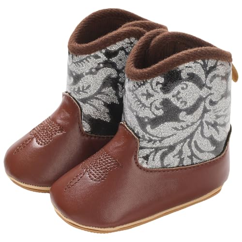 IWIHMIV Baby Cowboy Boots Infant Toddler Western Soft Sole Non Slip Booties Girls Round Toe Mid Calf Boots