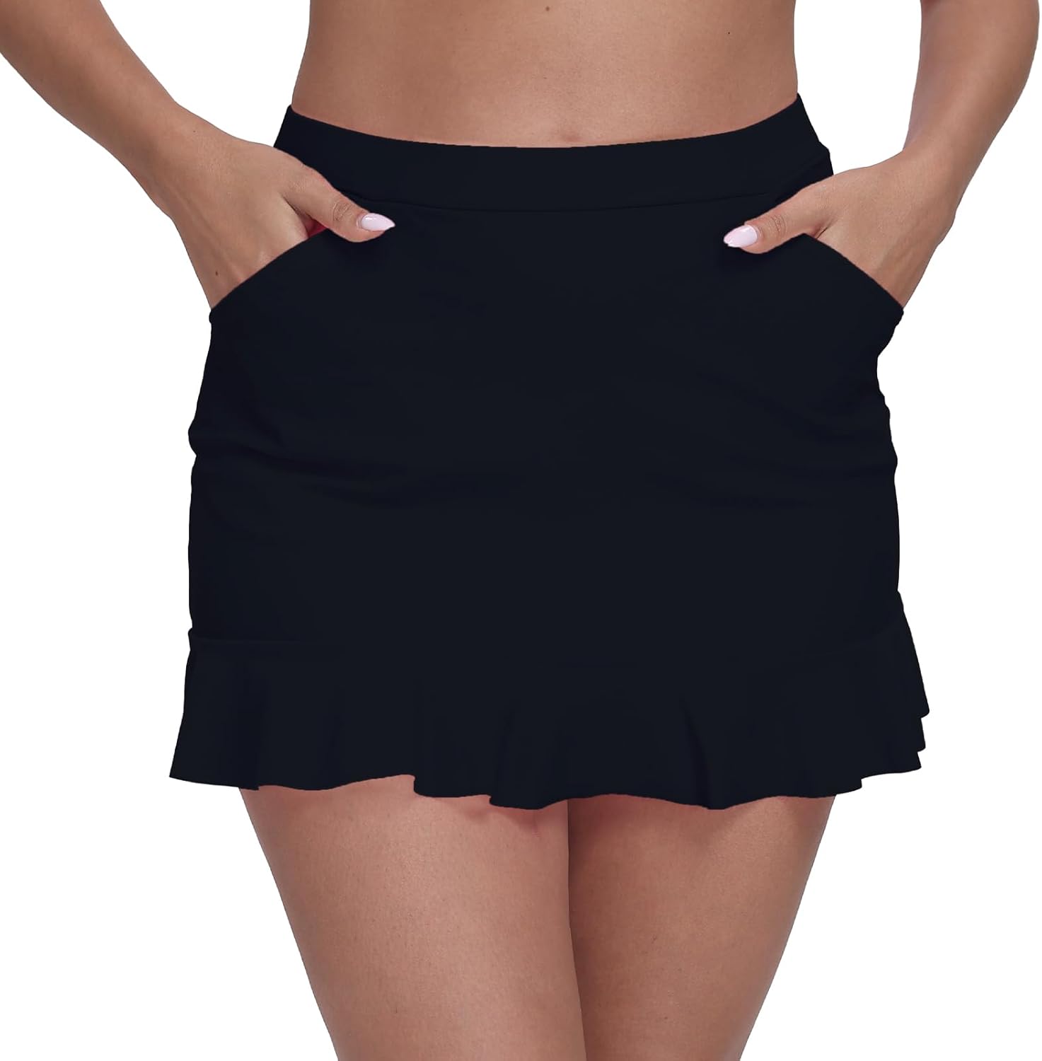 Halcurt Women's High Waisted Ruffle Swim Skirts with Short Tummy Control Ruched Bikini Swimsuit Bottoms