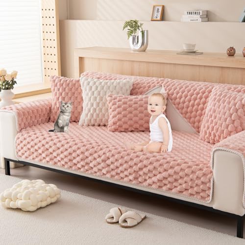 Housse de canapé en peluche 3D rose 70x120cm antidérapante pour salon d'angle