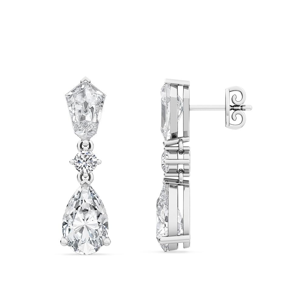 Houston Diamond District 1 to 10 Carat Kite, Pear and Round Cut LAB GROWN Diamond Drop Earrings for Women(Color H-I Clarity VS1-VS2) Platinum 1 Carat