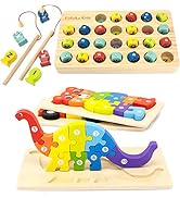 PIDOKO KIDS Puzzles Ages 3-5 | Wooden Magnetic Fishing Game, ABC Alphabet, Color Sorting Fine Mot...