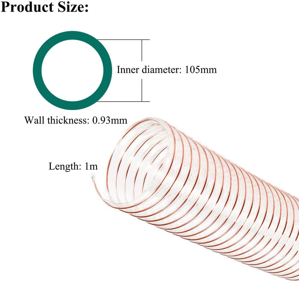 Flexible PU Dust Collection Hose, ID 90-105Mm, Length 1M for Industrial, Woodworking and Shop Vacuum,ID 105mm x WT 0.93mm