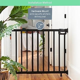 Summer Infant Summer Deluxe Stairway Simple to Secure Wood Safety Baby Gate, Fits Openings 30-48" Wide, for Doorways & Stairways, 32" Tall Walk-Through Baby & Pet Gate, Black, One Size