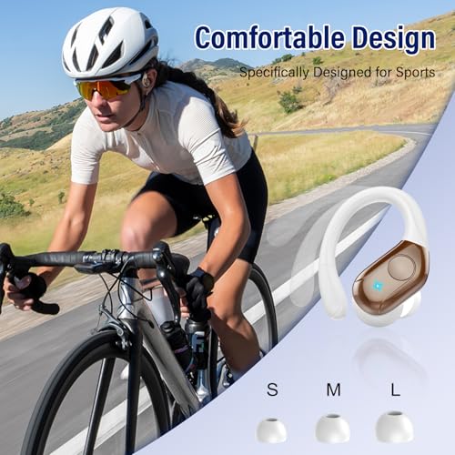 Image of Qecnato Wireless Earbuds Bluetooth Stereo Deep Bass Sports Ear Buds with Earhooks, LED Display Bluetooth Ear Buds with 4 ENC Mic, IP7 Waterproof Earphone, Dark Brown