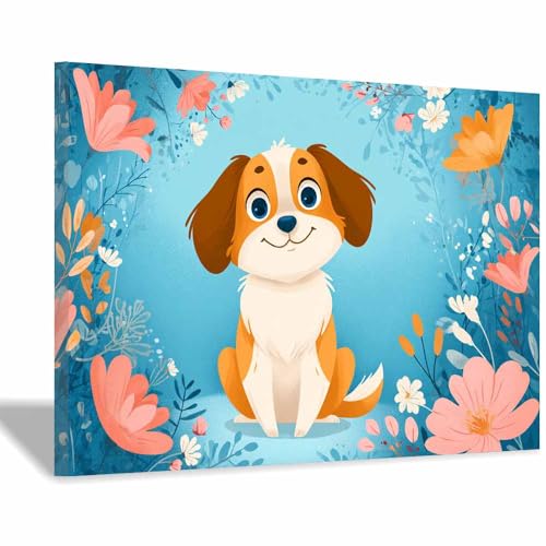 Peinture art mural en toile animaux avec cadre : image chien 70x100cm CUDAOO