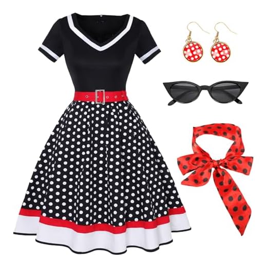 Tutukyle 50's Vintage Rockabilly Vestidos Damas Manga Corta Cuello en V Polka Dot Swing Vestido de Cóctel con Gafas Diadema Pendientes Vestido de Fiesta A-Line Prom Retro Fiesta de Carnaval