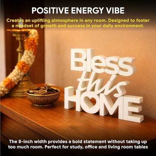 Image of Mad Masters Bless This Home Vastu Desk Decor - Aesthetic Table, Shelf & Wall Showpiece for Home Office, Business. Blessing & Friendly Gifting, Classic White (20.3 x 16 x 2.5 cm)