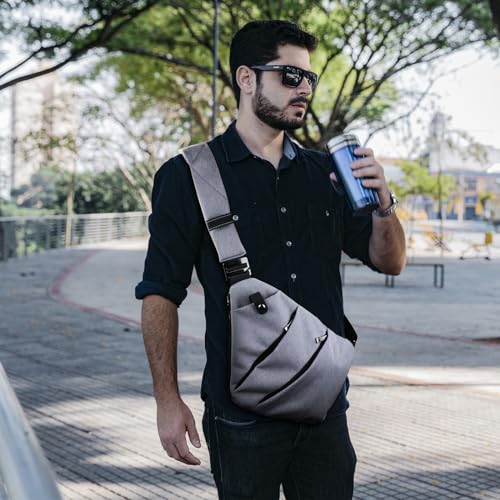 Sac banane en nylon imperméable gris homme avec sangle ajustable
