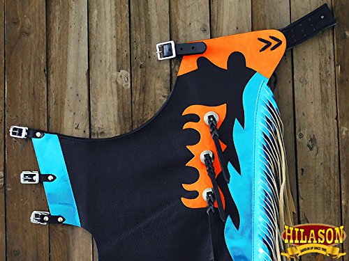 Hilason Western Youth Child Rodeo Bronc Bull Riding Show Genuine Leather Chaps Black Base | Bull Riding Chaps | Western Chaps Leather | Rodeo Chaps Bull Riding | Western Chaps | Rodeo Bull #TOP1