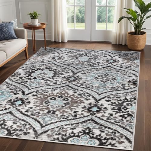 Superior Indoor Modern Abstract Living Room Area Rug, 5'x8', Turquoise