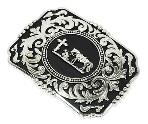 Image of Moranse Cross Cowboy Kneeling Prayer Horse Zinc Alloy Belt Buckles