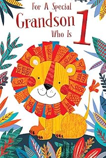 Special Grandson 1st Age 1 Today Cute Lion Happy Birthday Card Lovely Verse