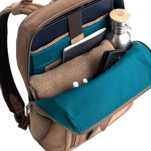 VELEZ Brown Leather Backpack for Men & Women - Large Capacity Laptop Travel Backpack with 17" Sleeve - Vintage Travel Bag with Adjustable Straps, Multiple Pockets & Trolley Sleeve2