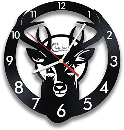 Wild Deer Black Wall Clock by Handmade Solutions - Farmhouse, Cabin or Kitchen Rustic Decor - Cool Birthday Gift idea for Hunters