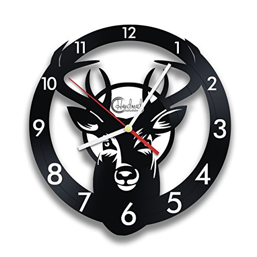 Wild Deer Black Wall Clock By Handmade Solutions - Farmhouse, Cabin Or Kitchen Rustic Decor - Cool Birthday Gift Idea For Hunters #TOP2