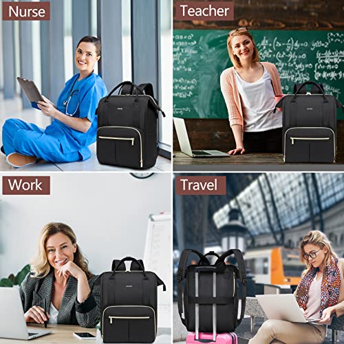 Focdod Work Computer Backpack For Women: 15.6 Inch Nurse Bags Large School Teacher Laptop Bag Travel Purse Back Pack With Usb Charging Port Laptop Compartment Adult Waterproof Daypack Gift Black #TOP5