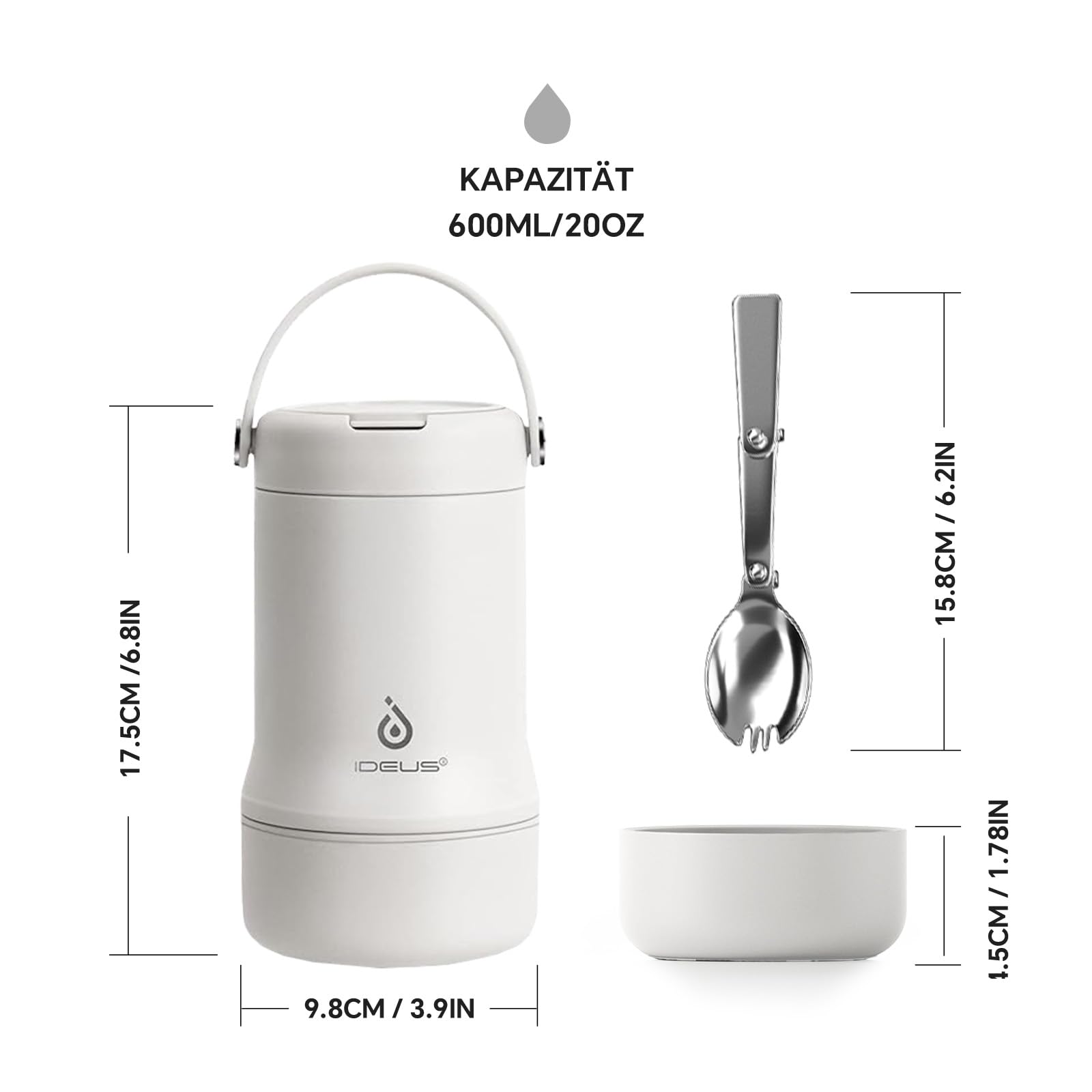 Thermos Alimentaire Isotherme 850 Ml - Acier Inoxydable 316, Garde Chaud/Froid 12h, Avec Cuillère Et Poignée