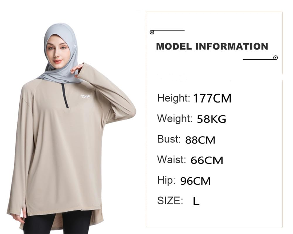 Modest Long Sleeve Shirts for Women Quick Dry Athletic Top Yoga Running Workout Tees for Muslim Women