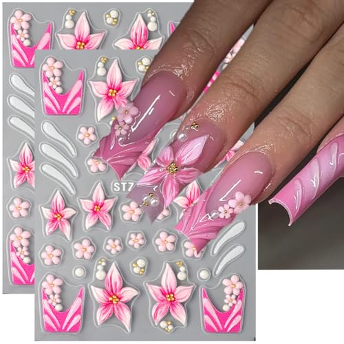 5D Flower Nail Stickers 5D Embossed Spring Flowers Nail Art