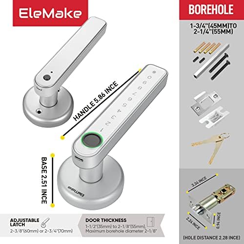 Smart Door Lock, Fingerprint Door Lock, Smart Lever Door Lock with Bluetooth APP Control/Code/Backup Key/Fingerprint Smart Door Lock Perfect for Apartment Office Home Silver