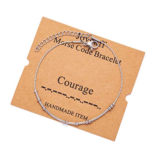 Image of JoycuFF Inspirational Morse Code Bracelets for Women Silver Beads Jewelry Encouragement Mantra Gifts for Her
