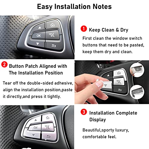 Image of Moonlinks Steering Wheel Button Trim Sticker Compatible with Mercedes Benz C V GLC Class W205 X253,Steering Wheel Button lnner Decoration Cover 12PCS,Chromed-Silver(Model A)