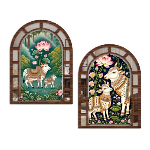 Image of Artvibes Decorative Jharokha Mirror | Wall Hanging Decoration Item for Living Room, Bedroom & Hall | Gift for Female (WHJ 12002N), Set of 2
