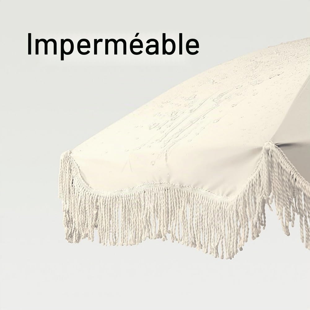 Parasol de Terrasse Boho de 180 cm avec Franges, Parasol de Jardin Extérieur à Hauteur Réglable, UPF 50+ pour Plage, Balcon, Pique-Nique