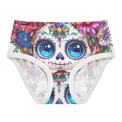 Toddler Briefs, Cute Female Sugar Skull Girls Cotton Underwear, 2T–8 Years