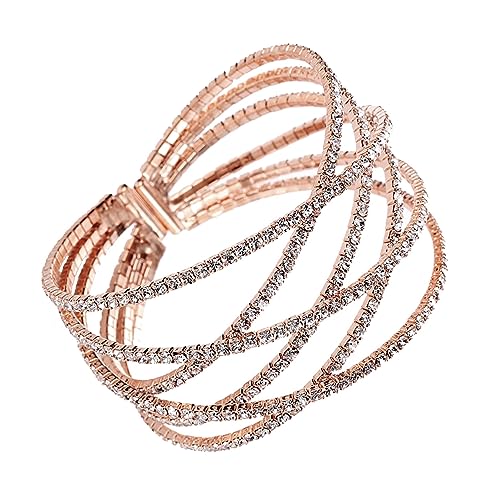 NTLX Crystal Bracelet for Women – Rhinestone Cuff Bracelet – Silver & Gold Plated - Flexible & Adjustable – Multiple X Shape Cross Geometric Negative Space - Bridal, Wedding, Prom, Party, Pageant, Evening, Casual, Bracelet - with Gift Box